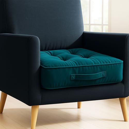 Vapinity Teal Armchair Booster Cushion Pad | 50x50x10cm Large Velvet Firm Seat Cushions | For Office Chair Dining Sofa & Floor Cushion | Soft Cotton Filling for Pregnancy Elderly & Home Comfort