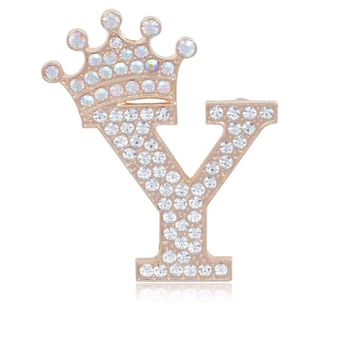 Image of Initial Letter Brooch Pins with Crown for Women Girls Men Boys Personalized Name Brooches Crafts Colorful Rhinestone Brooch Pins Gold A-Z