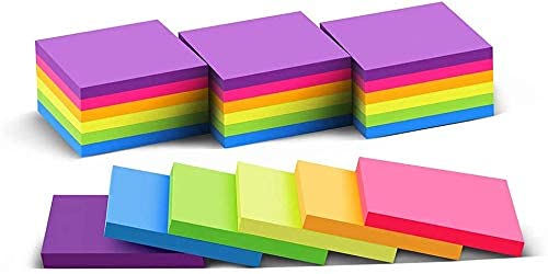 Image of Peeplvalue 400 Sticky Notes (5 Mix Colors-80 Sheets Each Color) Fluorescent Paper Self Adhesive and Removable Sticky Notes,Page Marker Bookmarks Sticks Securely, 3 x 3 inch