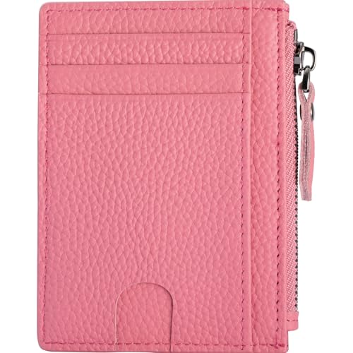 Image of Slim Wallet for Women Small Leather RFID Blocking Credit Card Holder Minimalist Front Pocket Wallet with Coin Purses & Pouches,Rose Pink