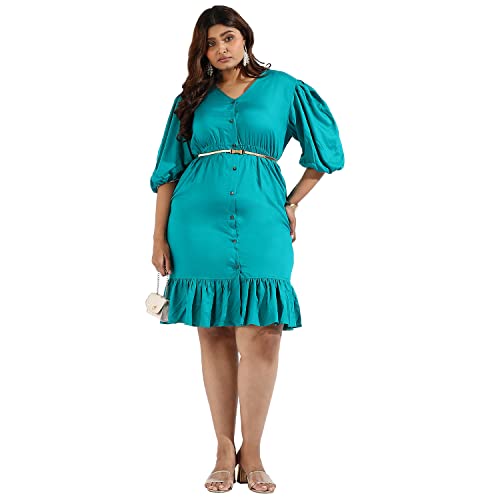 Image of Instafab Plus Women's Multicolour Printed Midi Length Short Sleeve Regular Fit Wrap Dress for Casual Wear | Modern Clothing Dress Crafted with Comfort Fit for Everyday Wear, 3XL