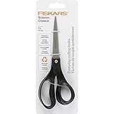 Fiskars 8” Everyday Recycled Stainless Steel Scissors (1-Pack) with Ergonomic Handles, Home & Office Scissors for Cutting Paper, Cardboard, Photos and More, Gray