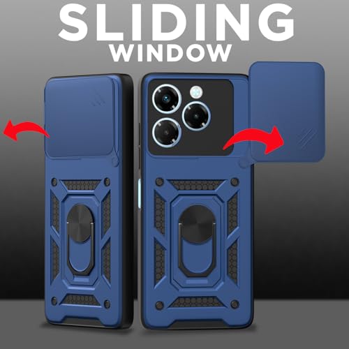 Image of Pikkme Back Cover for Infinix Note 40x 5G | 360 Protection Case | Sliding Camera Shield Cover & Ring Holder Stand D10 Tough Armor Bumper Case (Blue)