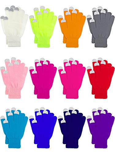 Image of Pangda 12 Pairs Winter Touch Screen Gloves for Men Women Stretch Knitted Texting Gloves Warm Windproof Solid Color Mittens
