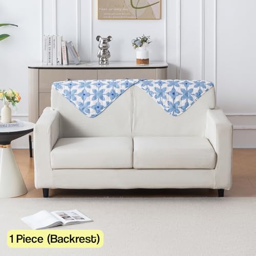 Image of House of Quirk 'Mughal Series' Printed Quilted Sofa Cover for 1 /2 /3 /4 Seater - Anti-Slip, Washable Couch Protector Slipcover (Backrest, Indigo Motif, 50x70 cm)