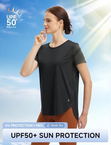 baleaf Women's Short Sleeve Workout Shirts Athletic Running Yoga Tops with Curved Hem Quick Dry Sun T-Shirt UPF 50+2