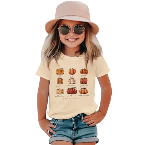 Toddler Girls Halloween Thanksgiving Shirt Cute Pumpkin Tshirt Love Joy Peace Letter Tops Spooky Season Fall Outfit