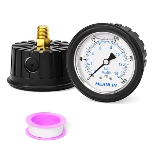 Image of MEANLIN MEASURE 0~200Psi Stainless Steel Liquid Filled Pressure Gauge 1 /4 inch NPT 2.5 inch FACE DIAL with Rubber Protective Sleeve, Center Back Mount
