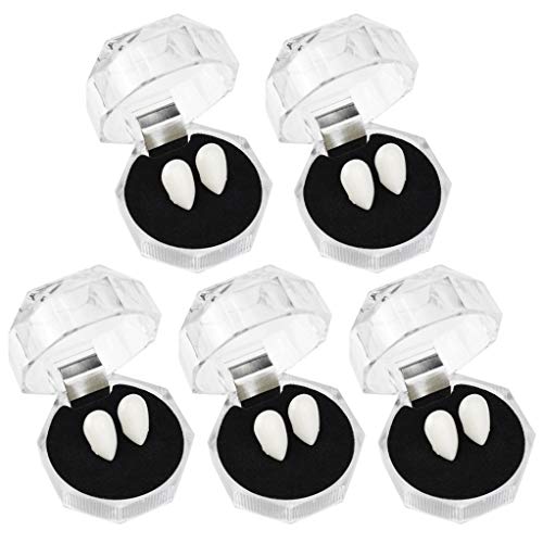 Nydotd 5 Pairs Cosplay Vampire Teeth 13mm Custome Fangs Dentures Vampire Fangs Fake Denture False Teeth for Cosplay Party Props Halloween Favors White