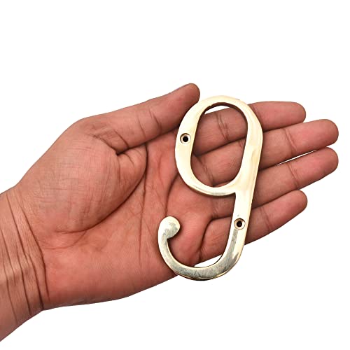 Image of 4 inch Brass House Hotel Door Number Plaque Sticky Numeric Numerical Digit 0-9 [9 (Nine)] (NINE)