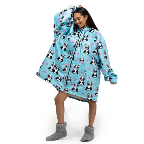 Lounge Pug - Hoodie Decke mit Reißverschluss für Erwachsene - Fleece Mops - Einheitsgr� Cover