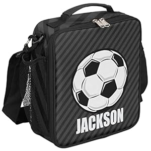 Custom Lunch Bag Personalized Lunch Box for Girls Boys Teen Men Women Personalized Gift Lunch Tote Bag Soccer Ball Black Dark