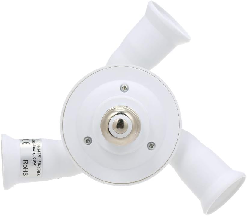 3 in 1 E26 27 Light Socket Splitter Adjustable 180 Vertical 360 Horizontal Bendable Extender Adapter Converter for Standard LED Bulbs 60W