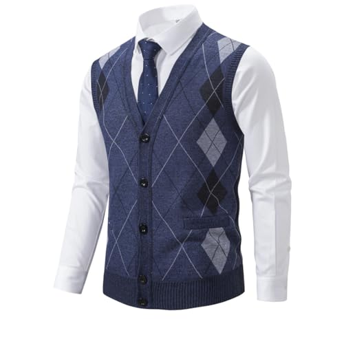 Men’S Argyle Knit Suit Vest Business Casual Slim Fit V-Neck Sleeveless Button Down Cardigan2