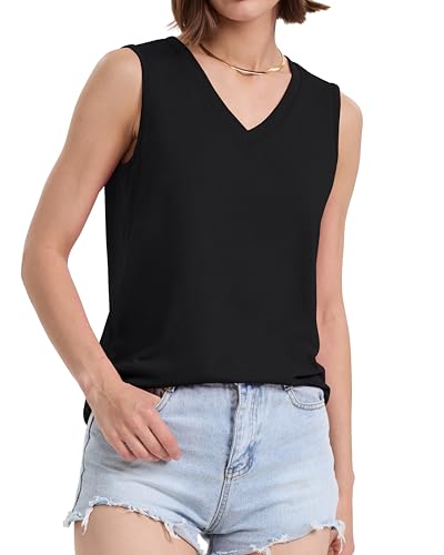 Tank Top for Women V Neck Summer Sleeveless T Shirt Tunic Casual Loose Fit Blouses4
