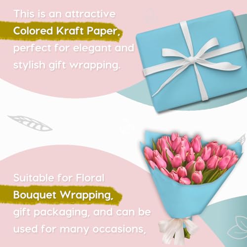 SMART&CASUAL 48" x 2,520" (210') Light Blue Kraft Craft Paper Roll for Gift Wrapping Bulletin Board Bouquet Flower Kids Art Packing Parcel Table Covering 80GSM 55LB (Light Blue, 48" x 210')