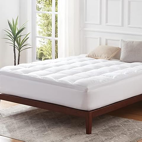 MILDLY Extra Thick Mattress Topper Fitted Mattress Pad Breathable Fluffy Soft Pillow Top Queen Size with 8-21" Elastic Deep Pocket, Overfilled 7D Spiral Fiber Filling Cover