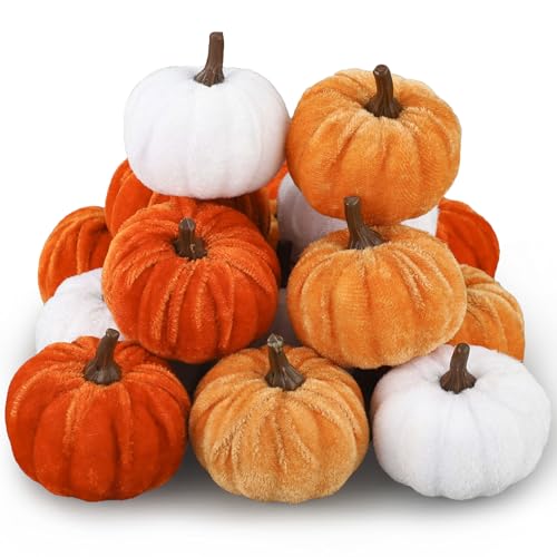 18 Pcs Fall Artificial Velvet Pumpkins Fake Fabric Pumpkin Faux