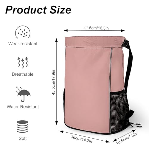 Subtle Dusty Rose-467 Drawstring Gym Backpack for Men Women, Water Resistant Sports Sackpack with Shoe Compartment And Wet Pocket, Lightweight String Bag for Travel2