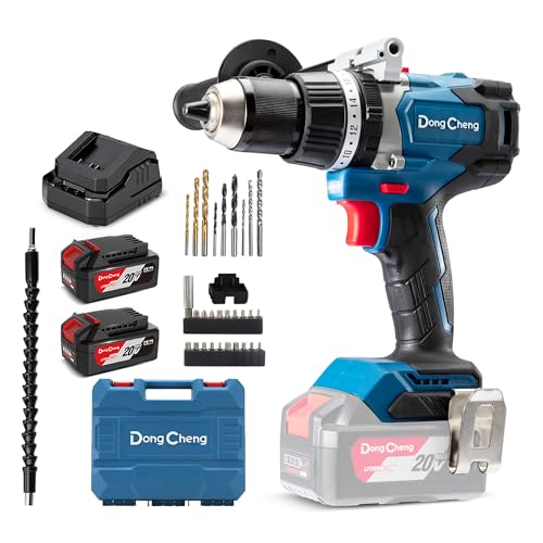 Dong Cheng Akku Schlagbohrschrauber 20V 120Nm Bürstenlos 2×4.0Ah Akku Schlagbohrmaschine Akku 3 Modi (Schrauben/Bohren/Schlagbohren) 13mm Bohrfutter 2-Gang 24 Drehmomentstufen inkl Koffer