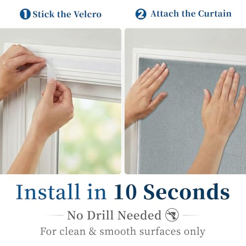 Image of 100% Blackout Self Adhesive Curtains- Stick on Curtains Shades Window Blinds Curtain No Rod Needed Easy to Hang Curtain, Use for Bedroom, Living Room, W46 x L60 inch, 1 Panel, Light Grey