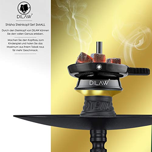 DILAW® Shisha Steinkopf Set Kaminkopf Small Tabaksieb Kohlezange Kaminaufsatz Tabak Kopf, Gold – Bild 6