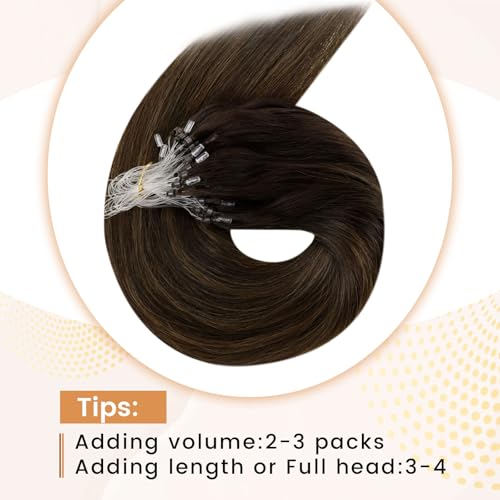 RUNATURE Micro Beads Hair Extensions 24 Inch Brown Straight Remy Human Hair Microlink Installation 50g, 2.1Micro-#2/2/6 - Image 4