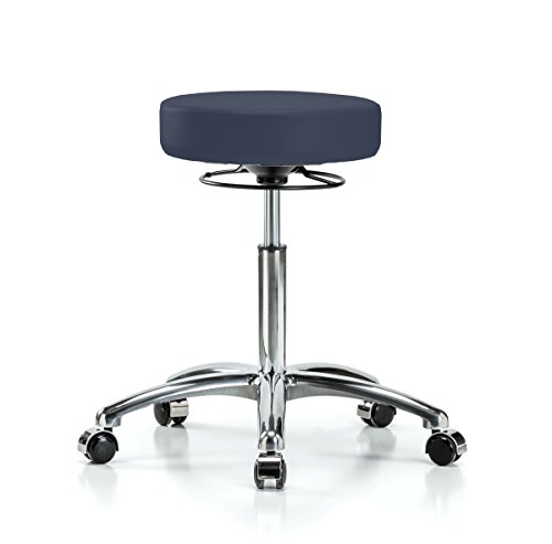 Image of Perch Chrome 360 Degree Height Adjustable Swivel Stool | Medium Bench Height 20.5-28 inch | Imperial Blue Vinyl