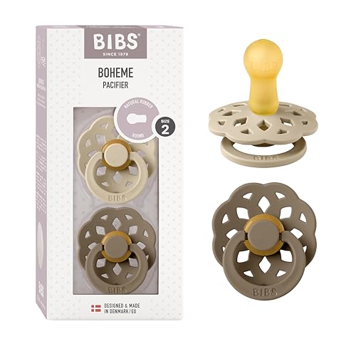 Image of BIBS Pacifiers - Boheme Collection | BPA-Free Round Nipple | Nautral Rubber Latex | Made in Denmark | Set of 2 Vanilla /Dark Oak Color Premium Soothers | Size 6-18 Months
