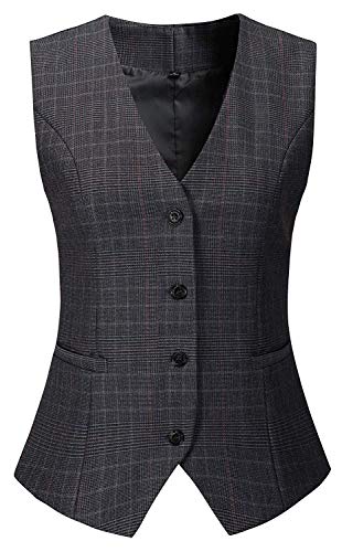 Vocni Women's Fully Lined 4 Button V-Neck Economy Dressy Suit Vest Waistcoat US L+ (Fit Bust 41.3