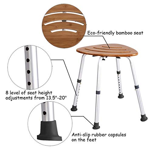 Goplus Bamboo Bath Seat, Waterproof Bathroom Shower Seat,Spa Massage Chair, Triangular Fanshaped With Slip-Resistant Rubber Bathroom Organizer, Weight Capacity: 350 Lbs #TOP5