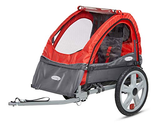 Instep Sync Single Seat Bike Child Trailer, Max Weight 40 lbs., 5-Point Harness, Folding Frame, Quick Release Wheels, Easy Storage, Bug Screen & Weather Shield, Red