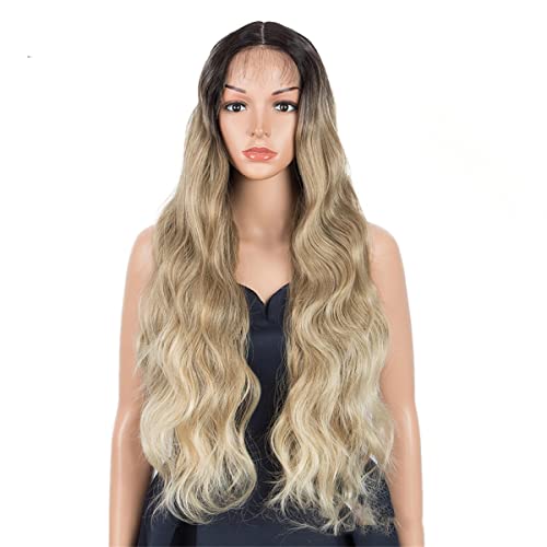 Perruque longue eau ondulée dentelle frontale pour femme blonde 30 inch