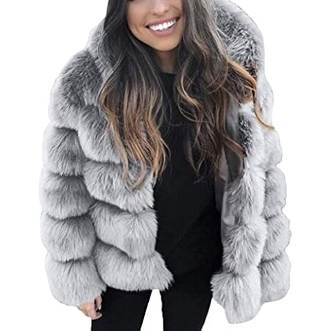 TUDUZ Women Faux Fur Coat Ladies Winter Warm Thick Hooded Parka Jacket Outerwear (Gray,L=UK(10)) Cover