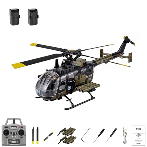 Meiurlex C180 - Helicóptero teledirigido monorotor a escala 1:25, 2,4 GHz, 6 ejes, giroscopio, RTF con posicionamiento de flujo óptico, mantenimiento de la altura TOF y motor sin escobillas, camuflaje