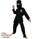 Farbe: Schwarz Kinderkostüm Ninja 2-TLG. Gürtel und Haube Ninja-Kostüm Assassine Krieger Kostüm für Kinder