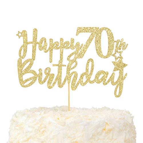 LOVENJOY 70. Geburtstag Mann und Frau Tortendeko Hallo 70 Gold Glitzer Happy 70th Birthday Cake Topper für Geburstagstorte Dekoration Cover