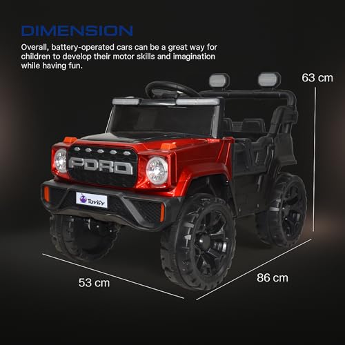 Image of Toyify Driving 4x4 Electric Car for Kids 1 to 6 Years | Ride on Battery Operated Jeep | Loading Capacity of 50 Kg | Bluetooth Music Player | Remote Control & Manual Steering Drive (Ford-Red)