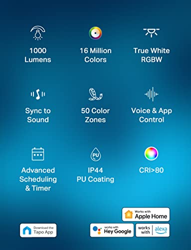 Tapo Tp-Link Rgbwic Smart Led Light Strip 16.4Ft, 1000 Lumens, 16M Dimmable Colors, 50 Color Zones, Works W/Apple Homekit/Alexa/Google Home thumb #2
