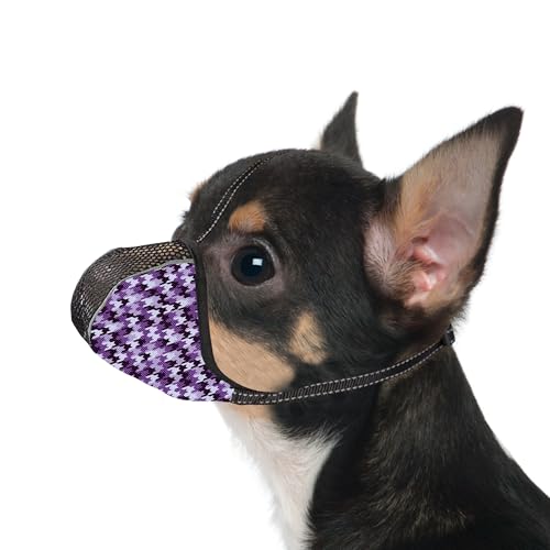 Image of Dog Muzzle for Extra Small Dogs Anti & Prevent Biting Chewing Barking Soft Air Mesh Muzzles Reflective Ajustable Full Coverage Dog Mouth Guard Cover for Grooming Scavenging Purple XS