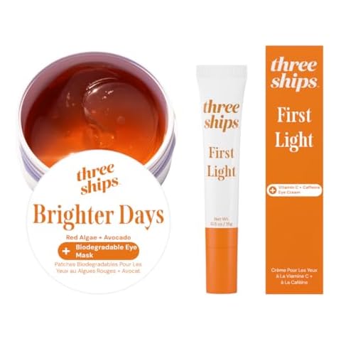 Three Ships Brighter Days Eye Masks + Frist Light Vitamin C Eye Cream – Brightening Under Eye Treatment for Puffiness and Dark Circles Cover