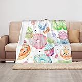 Kuscheldecke mit Cupcake-Motiv, Donuts, Muffins, Zucker-Druck, gemütlich, 127 x 101 cm, weiche, warme & leichte Decke für Camping für Erwachsene