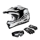XFMT Youth Kids Motocross Offroad Street Dirt Bike Helmet Goggles Gloves Atv Mx Helmet Black Skull S