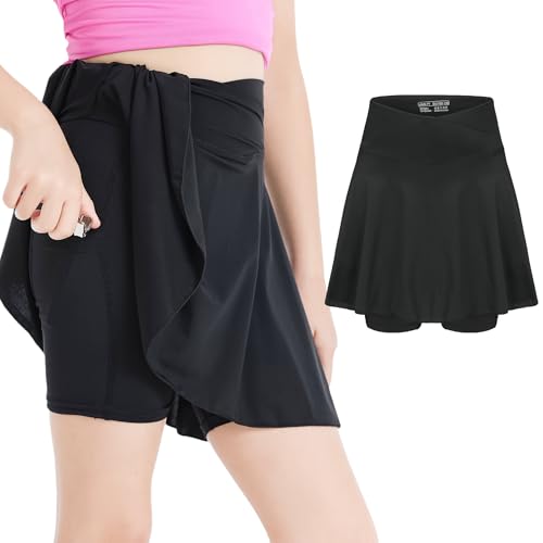 Image of Girls' 2-in-1 Flowy Butterfly Shorts with Pockets - Athletic Dance & Running Shorts for Ages 5-13
