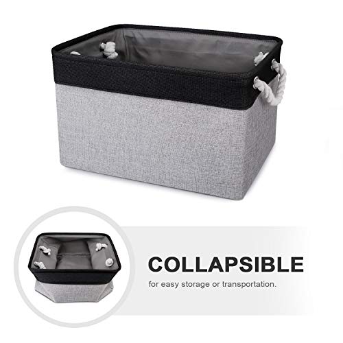 Wiselife Baskets For Organizing [3-Pack] Collapsible Canvas Storage Bins For Toys Shoes Decorative Storage Bins For Organizing With Handles(Grey-Black Patchwork,15" Lx11 Wx9.5 H) #TOP3
