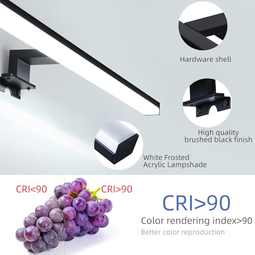 Image of 28 inch Plug in Bathroom Light Fixtures Matte Black Vanity Lights,11W LED Picture Light 3 Installation Methods 6600K White-Light Vanity Light Bar Wall Sconce for Bedroom /Living Room /Kitchen