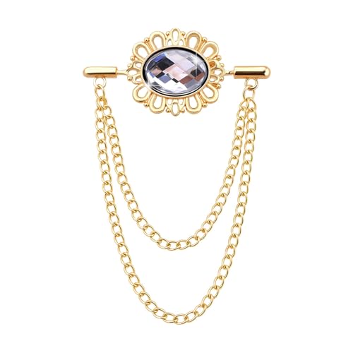 Men's Metal Tassel Chain Collar Pins Suit Brooch Tie Pin Crystal Rhinestone Lapel Pins for Men Gems Brooch Pins Suit Tassel Collar Chains for Shirts Badge Mens Suit Accessories Fashion