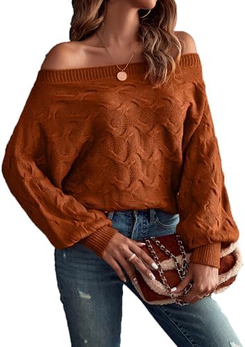 Verdusa Women's Off The Shoulder Sweater Top Dolman Sleeve Textured Knit Pullover Sweaters