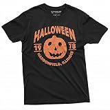 Halloween Pumpkin T-Shirt Movie Popular Culture 1978 Haddonfield, Illinois Tee Shirt (Large Black)