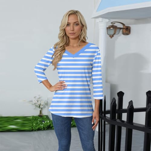 HTHLVMD Womens 3/4 Length Sleeve Tunic Tops Summer Fall Outfits 2025 Three Quarter Sleeve Casual V Neck T Shirts for Women